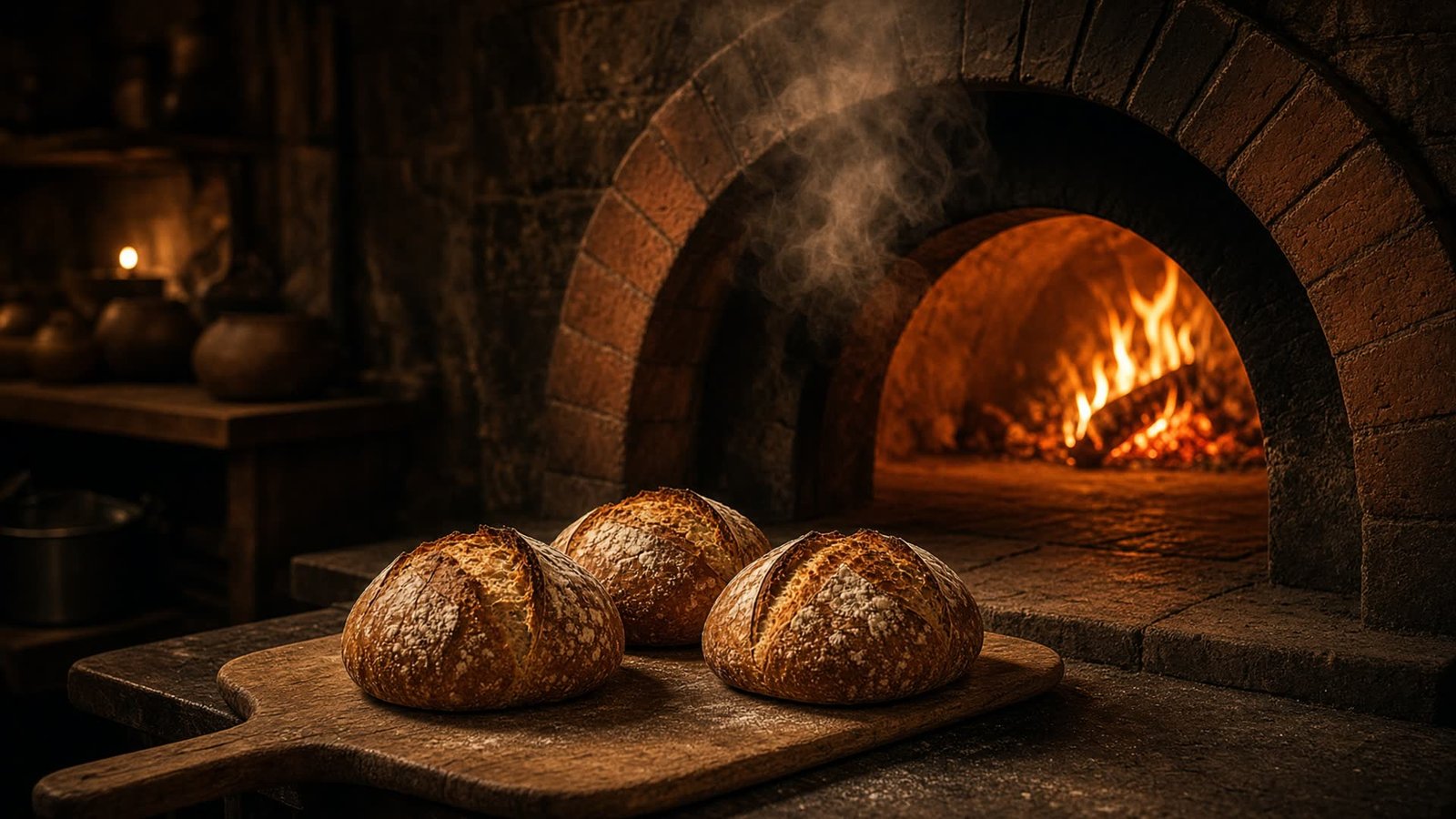 Wood-fired oven with artisan loaves